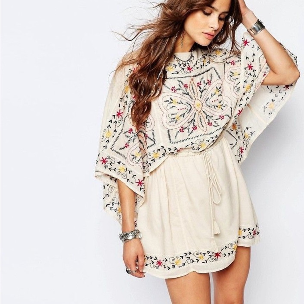 Free people batiste frida boho floral embroidered dress